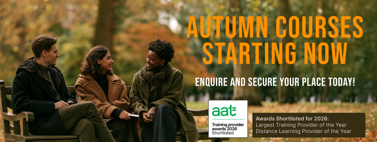 Three aat students chatting together on a park bench in autumn